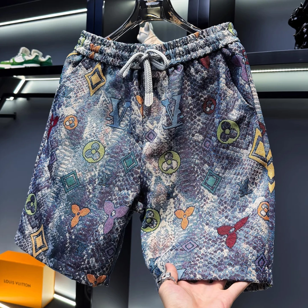 狄佛蒙特男高端欧货提花休闲短裤夏季潮牌外穿宽松百搭沙滩五分裤