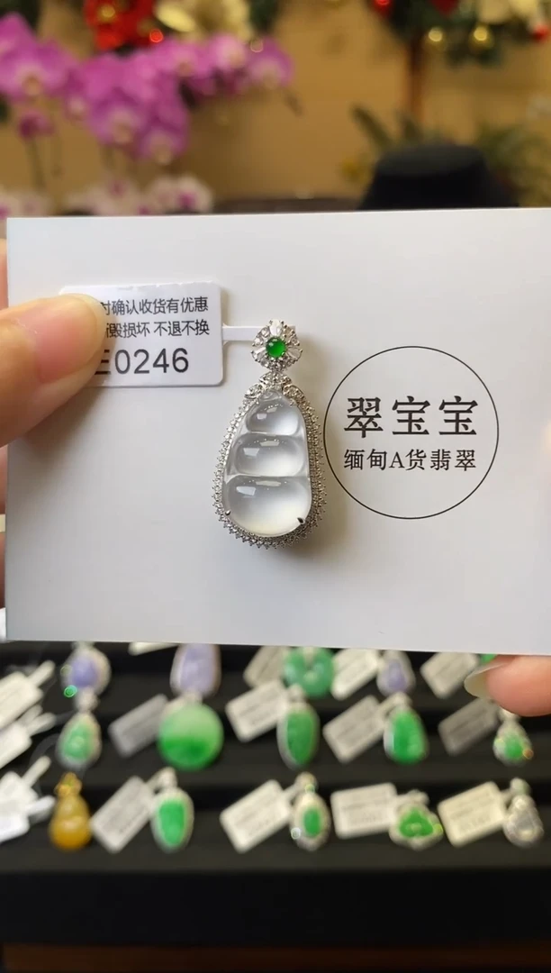 颈饰18K金镶嵌翡翠E0246 福豆 含运营费
