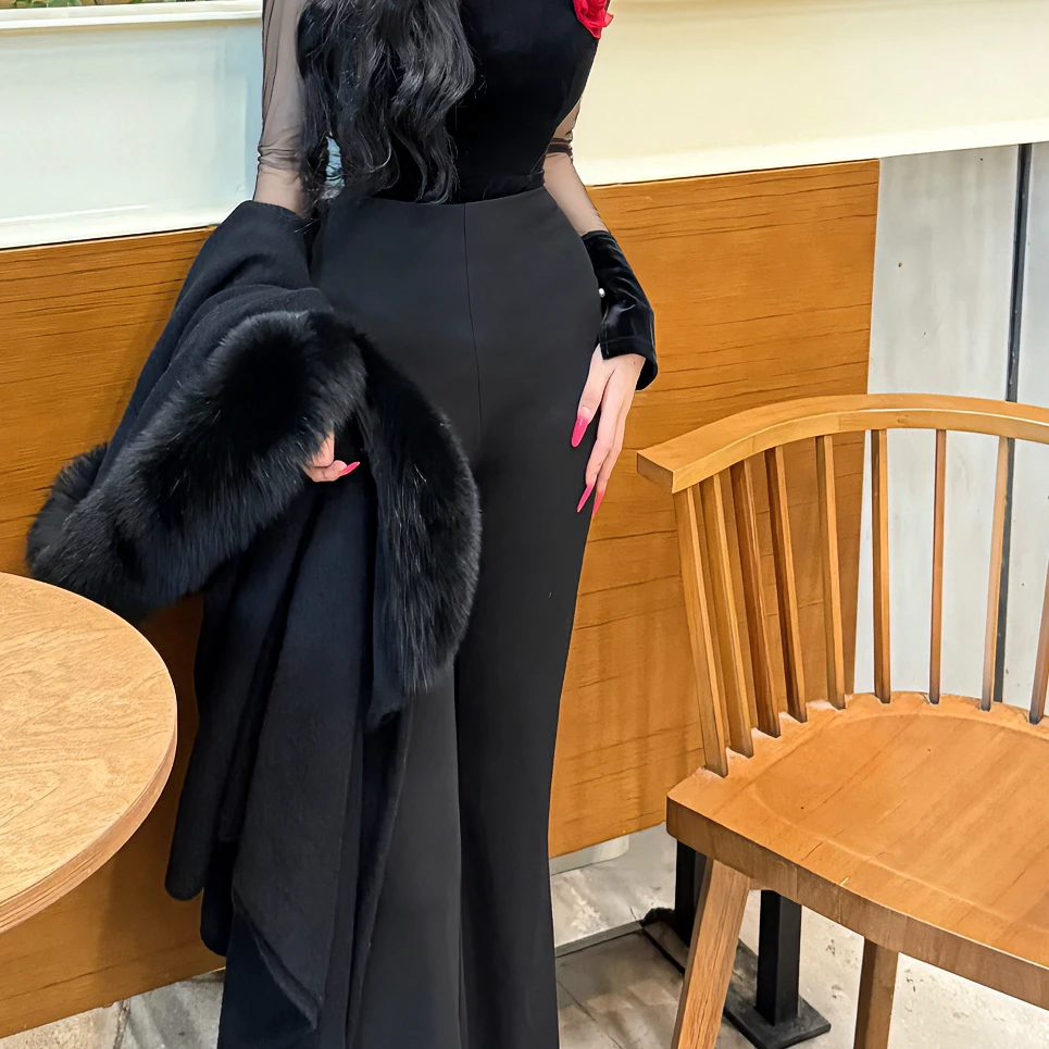 LHMknk1画报夫人原创中式阔腿裤微喇弹力裤子显瘦