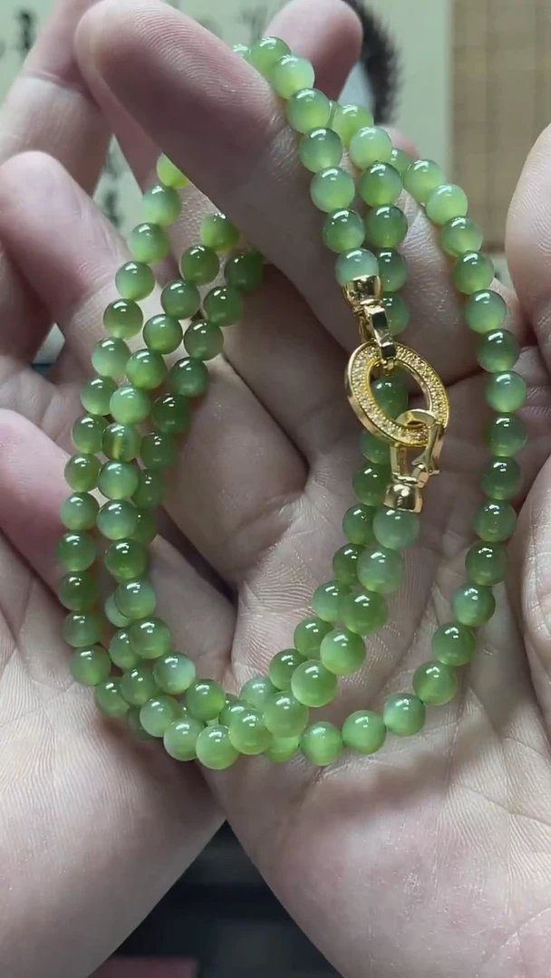 【闪购商品】和田玉颈饰未镶嵌纯天然猫眼碧玉项链#