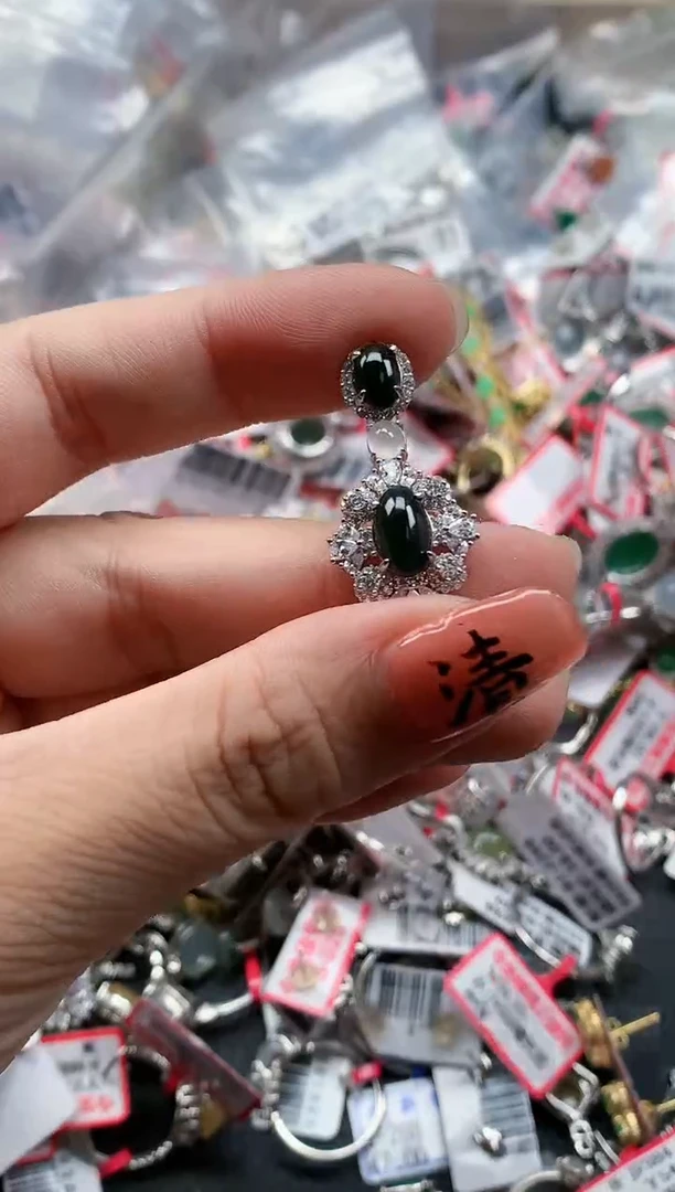 银S925镶嵌戒指翡翠天然A货缅甸翡翠