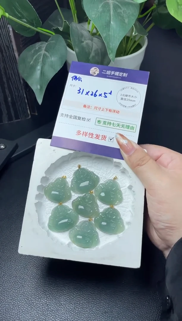 18K金镶嵌挂件翡翠蓝水佛公FL73多样性发其一CP配绳