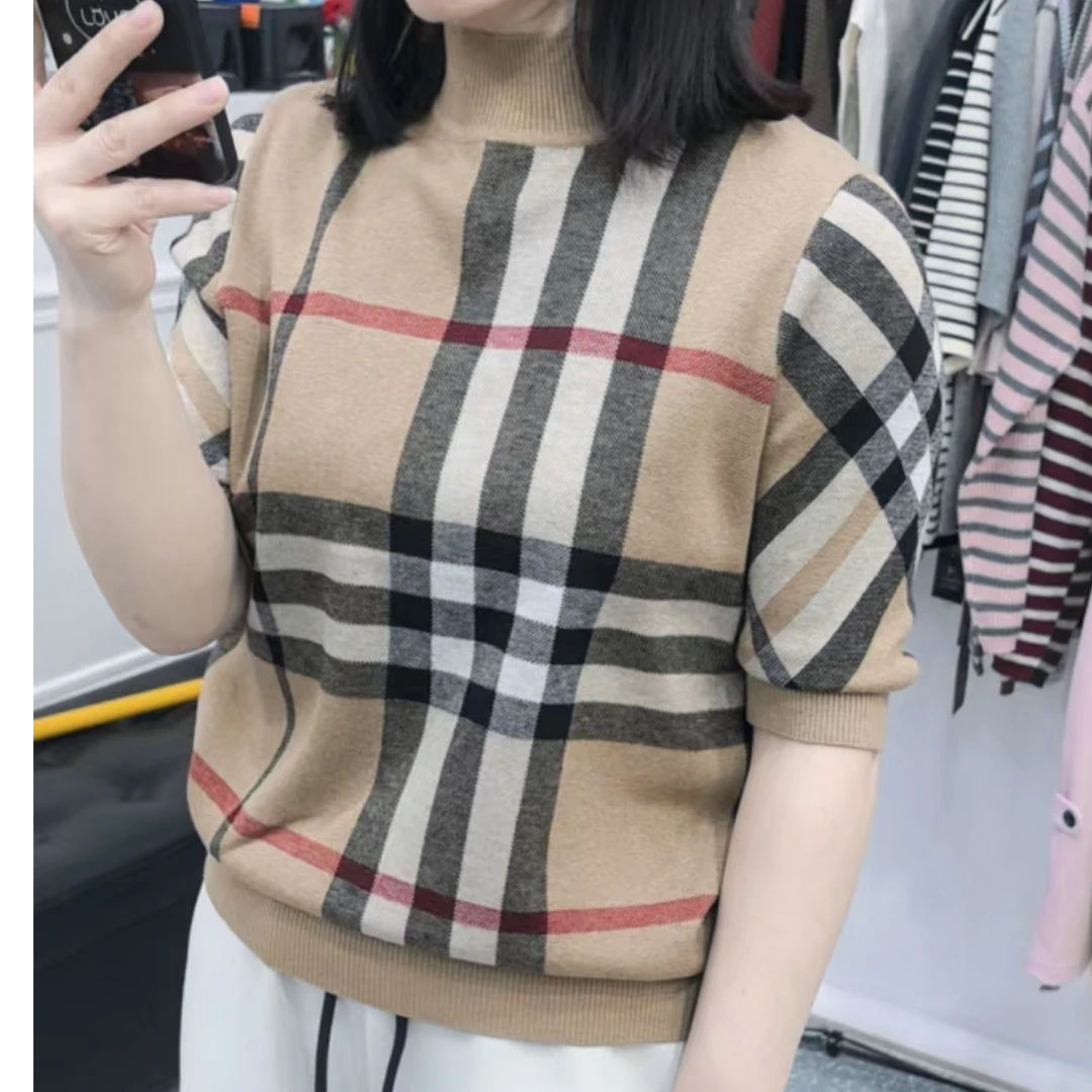 2025春夏新款欧货休闲宽松潮流百搭时尚针织衫格子套头