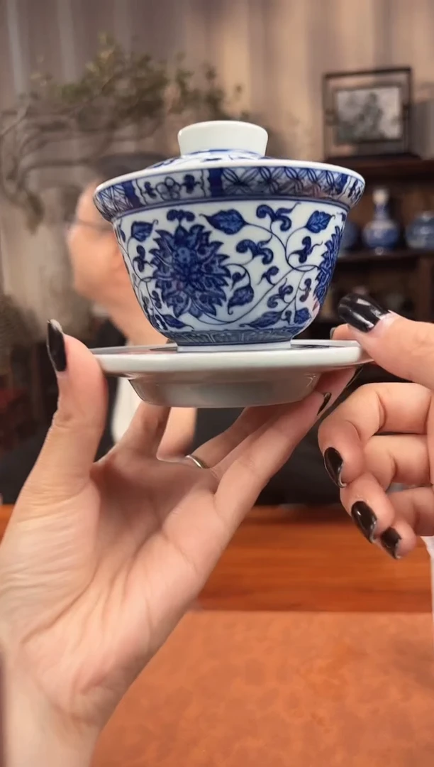【闪购商品】盖碗景德镇青花缠枝莲三才盖碗