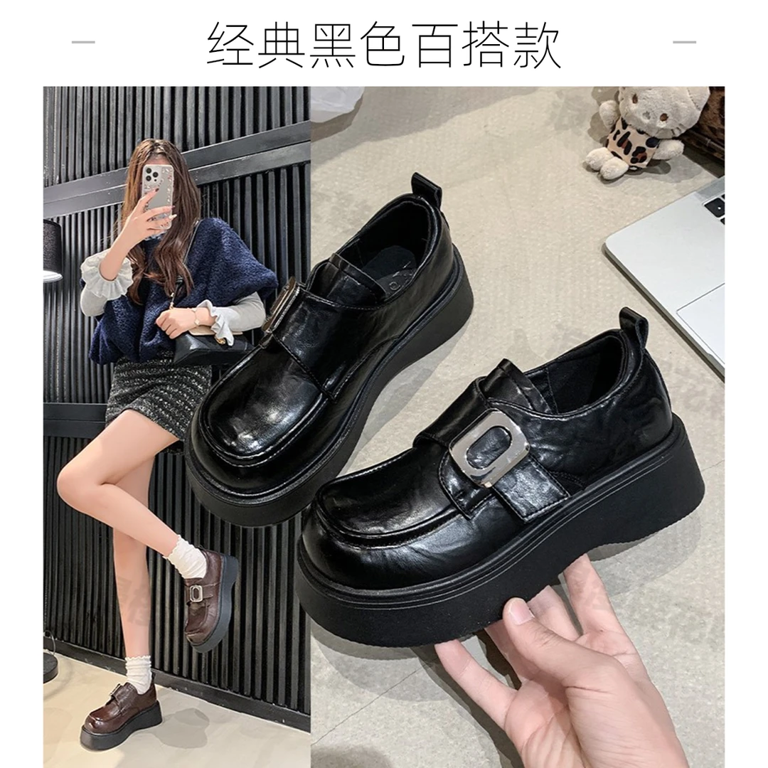 厚底乐福鞋女款增高软底软面网红爆款一脚蹬舒适高档英伦风小皮鞋