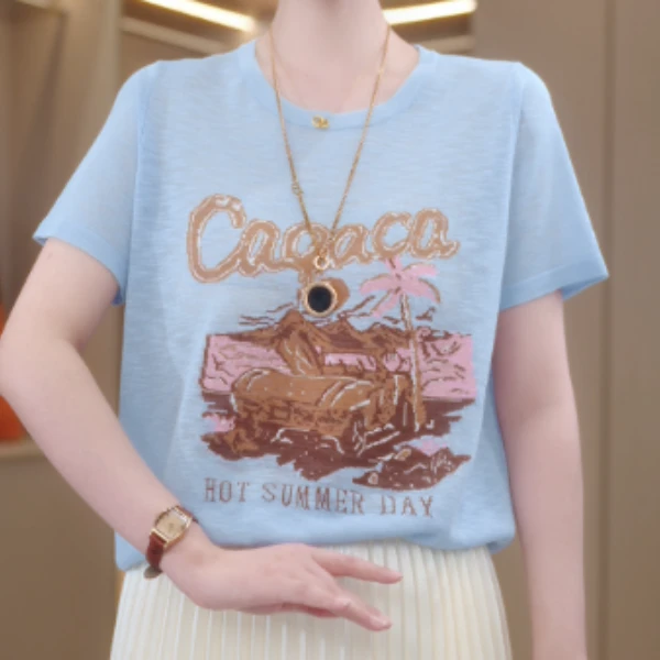 2025新款时尚涂鸦级百搭宽松显瘦潮流设计感短袖上衣打底女夏