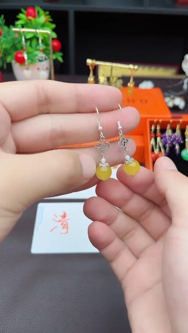 玛瑙/玉髓耳饰银S925镶嵌702000