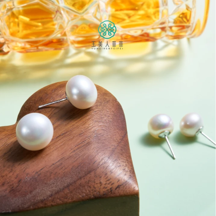 石惑珠宝/珍珠耳坠-白珠耳钉约10mm-多样性发一