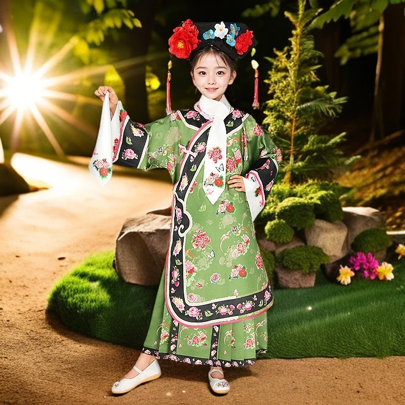 清朝格格服装儿童满族公主旗装女童宝宝清代宫廷风套装摄影演出服