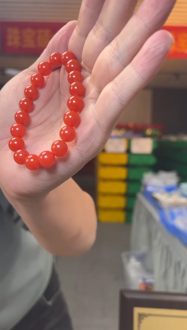 【闪购商品】南红玛瑙手串未镶嵌【鸿运当头】约10mm满色满肉樱桃红