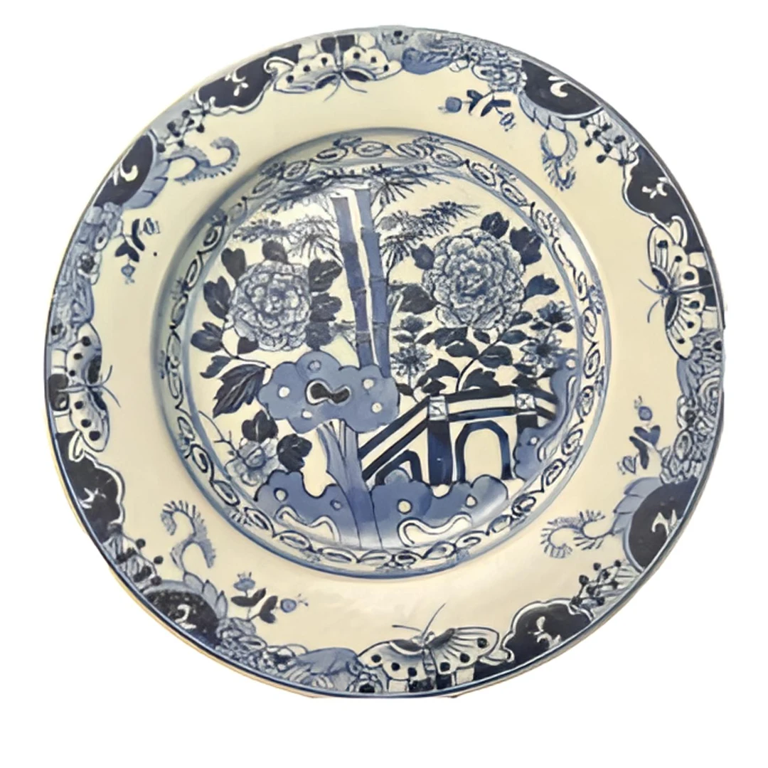 清中期吉字款青花竹子赏盘A66