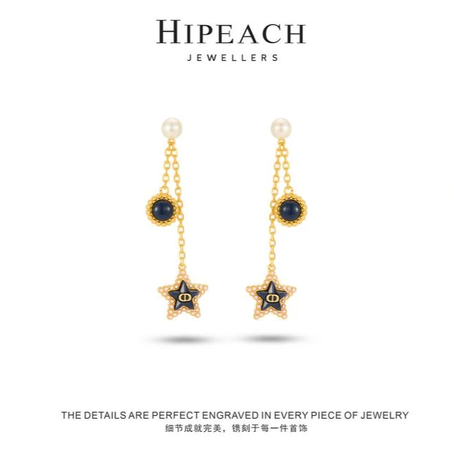 镀K金 ♠天天♠深海蓝五角星流苏耳环HTJF0097