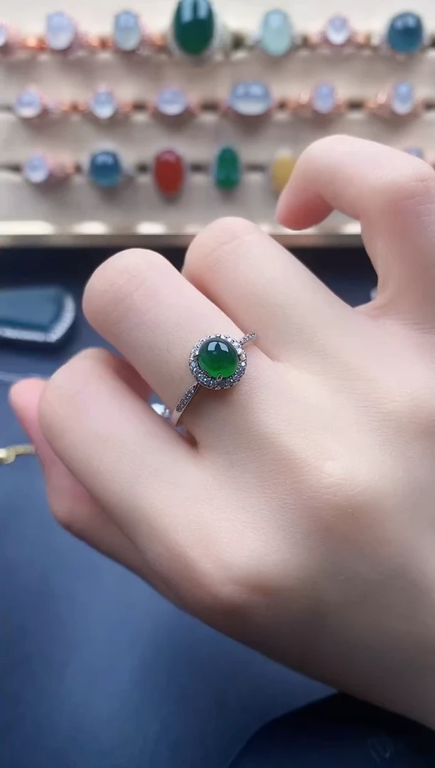 翡翠戒指银S925镶嵌一物一证一礼盒