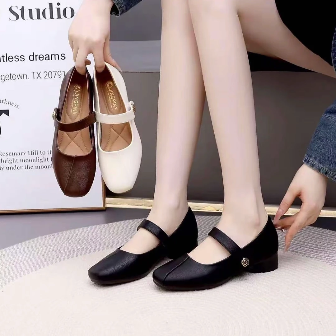 2025春季新款软底软面防滑舒适低跟单鞋时尚百搭浅口休闲妈妈鞋