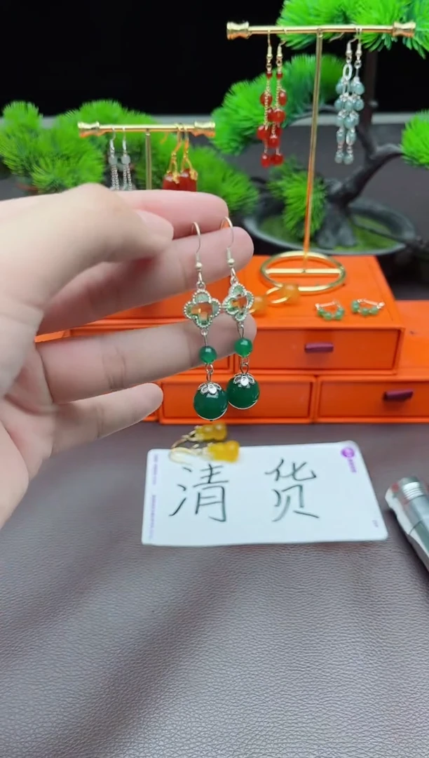 玛瑙/玉髓耳饰银S925镶嵌705