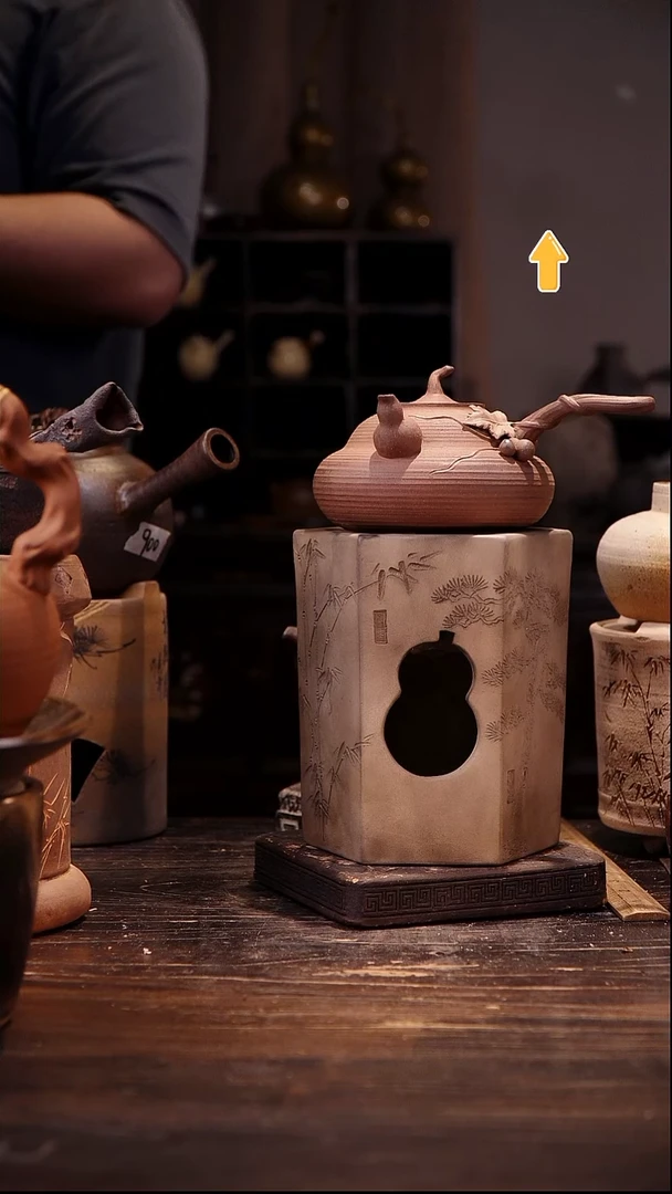 纯手工葫芦侧把加六角雕刻炉