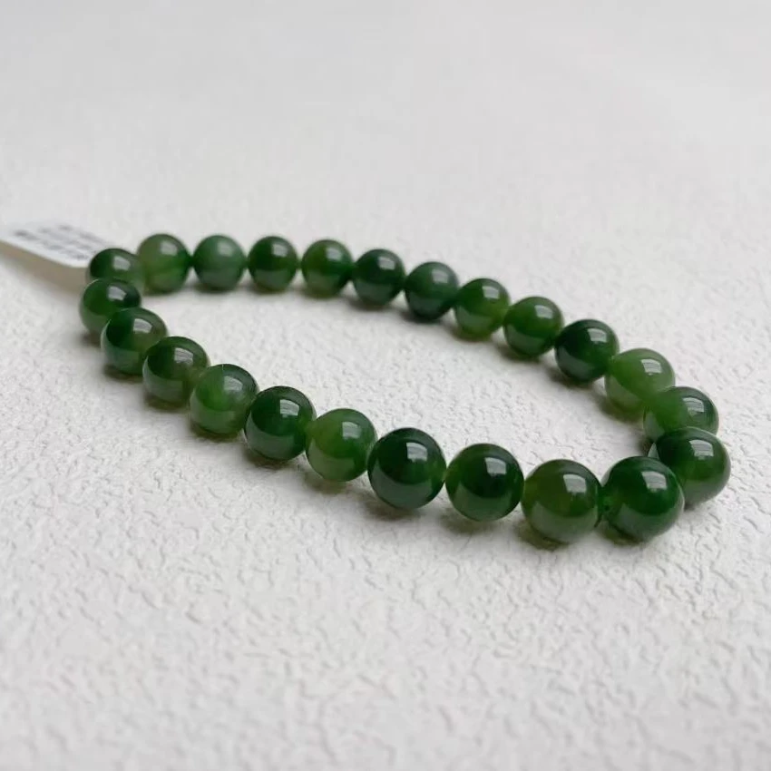 天然和田玉（碧玉）菠菜绿7-8mm手串