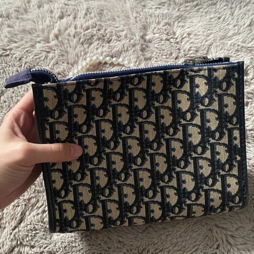 95新 DIOR/迪奥 XM/经典牛仔丹宁蓝满印老花洗漱包/THKH08609083