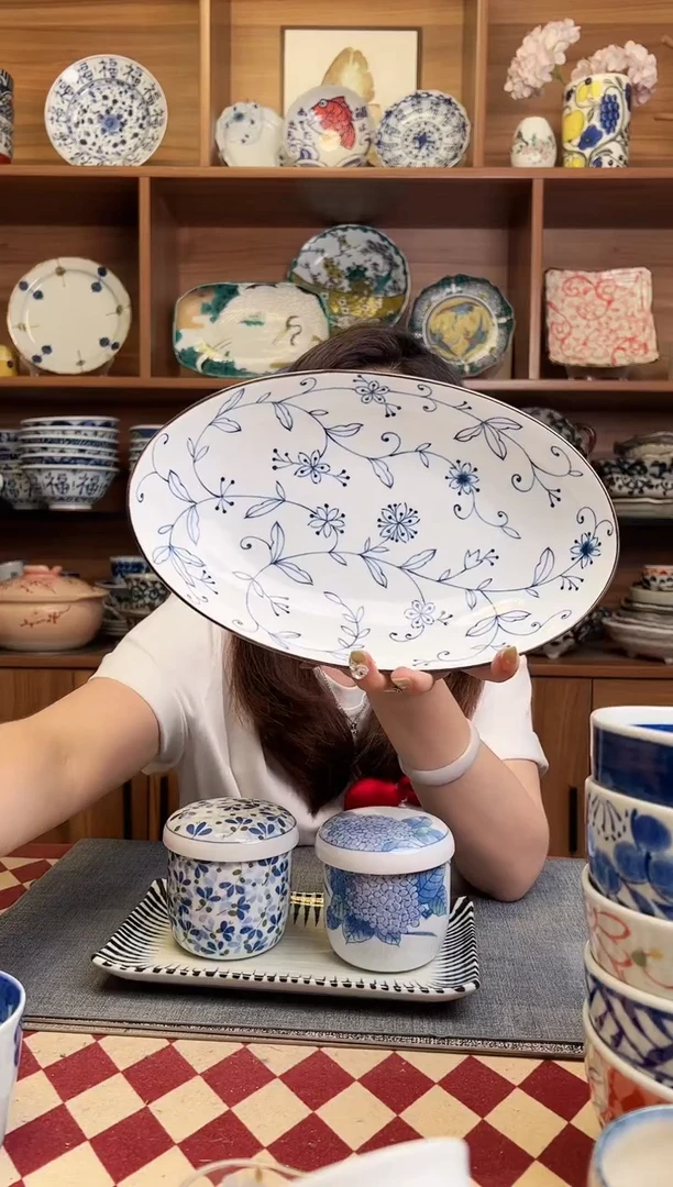 瓷片线唐草26cm椭圆鱼盘