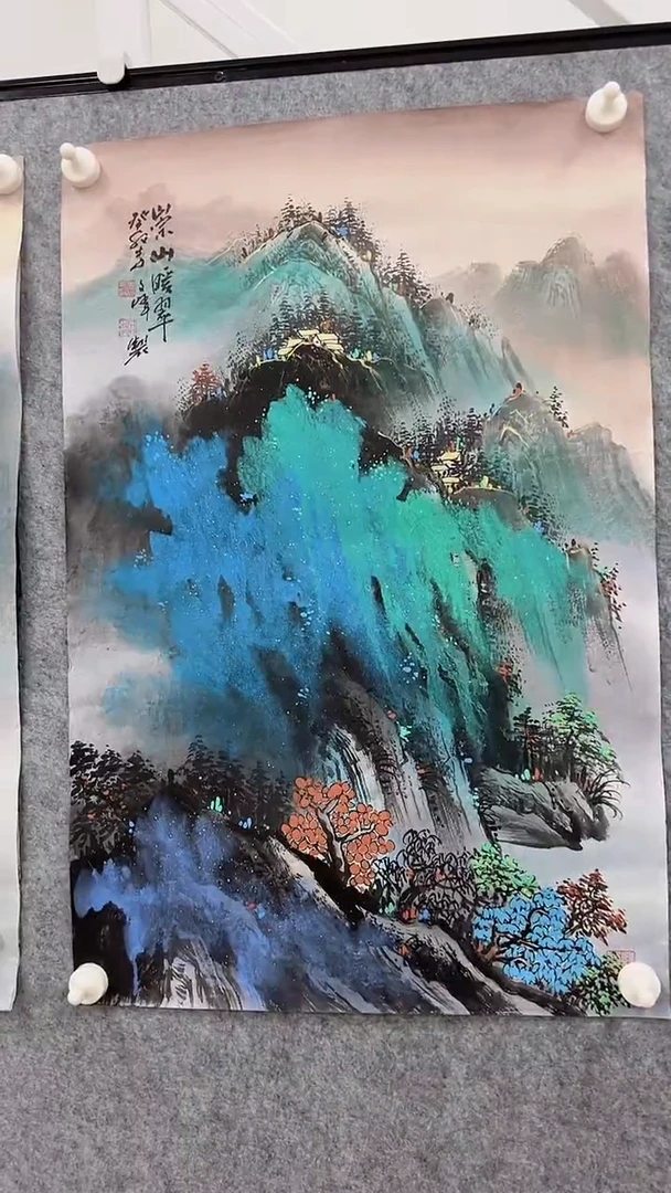 国画李文峰四尺三开泼彩山水