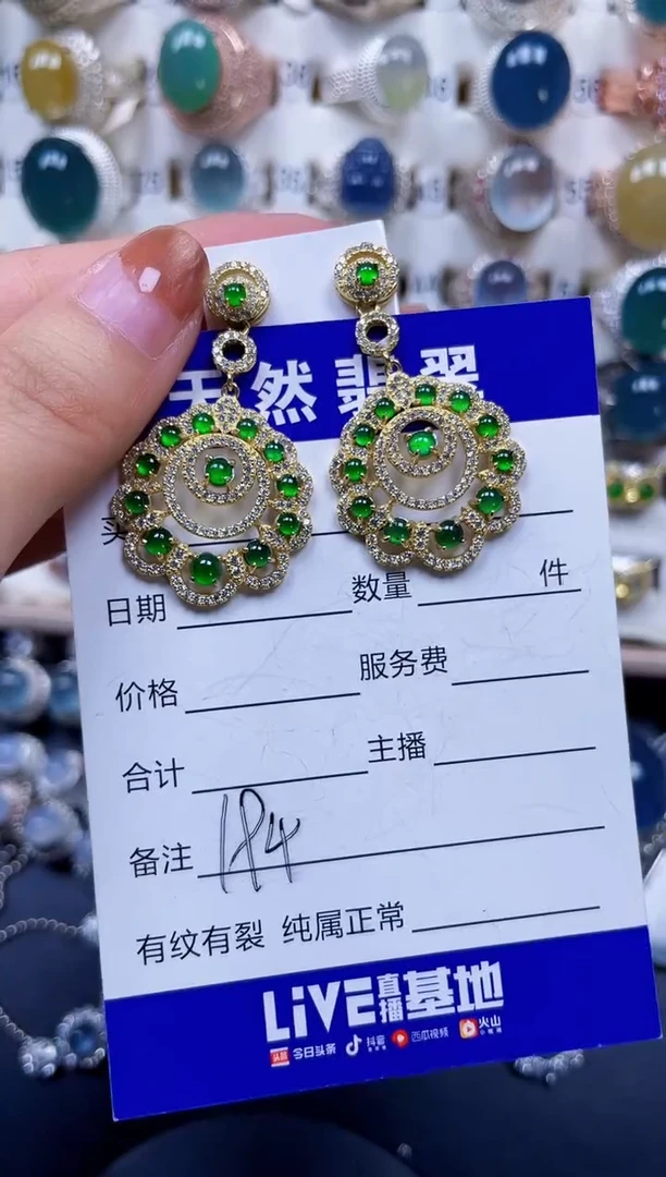 银S925镶嵌翡翠耳饰194