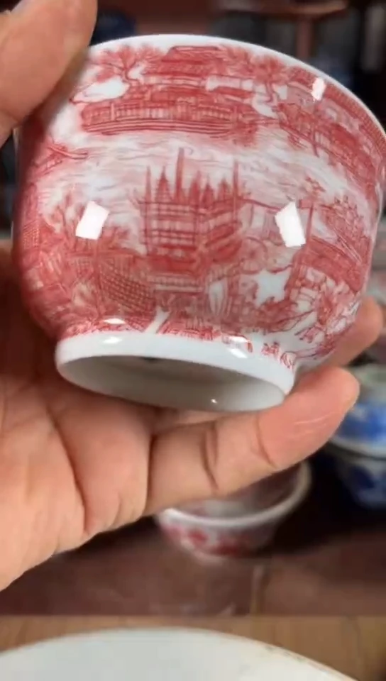 柴窑釉里红清明上河图杯杯