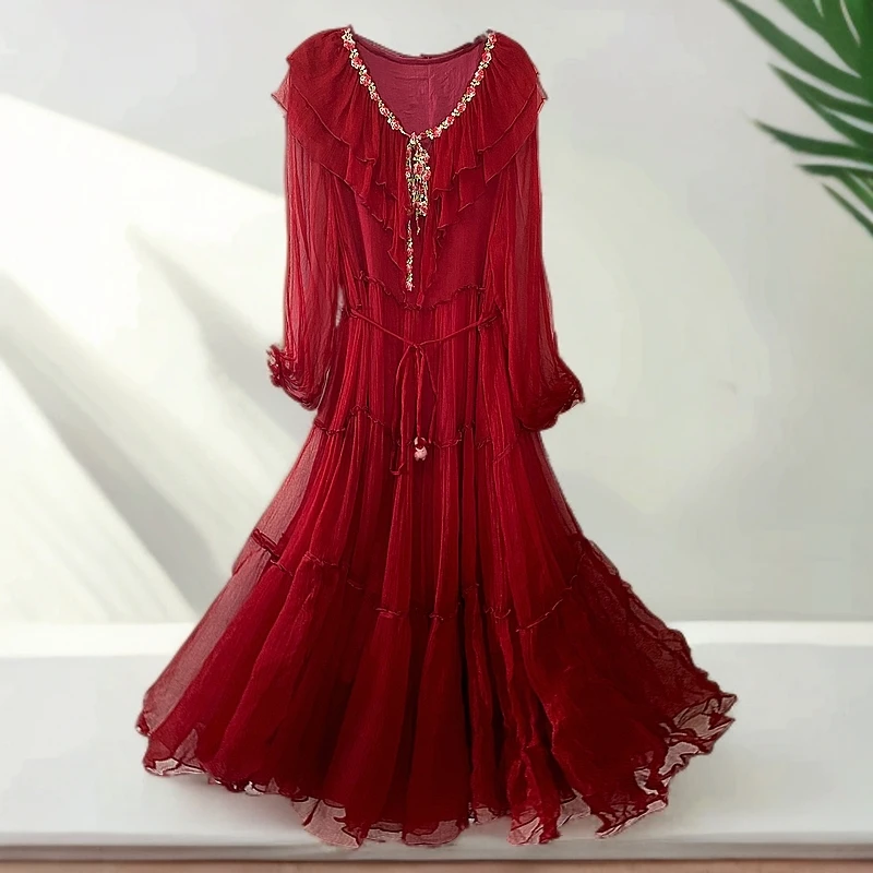 2025新款100%桑蚕丝女士连衣裙女百搭女装宽松版型设计感连衣裙