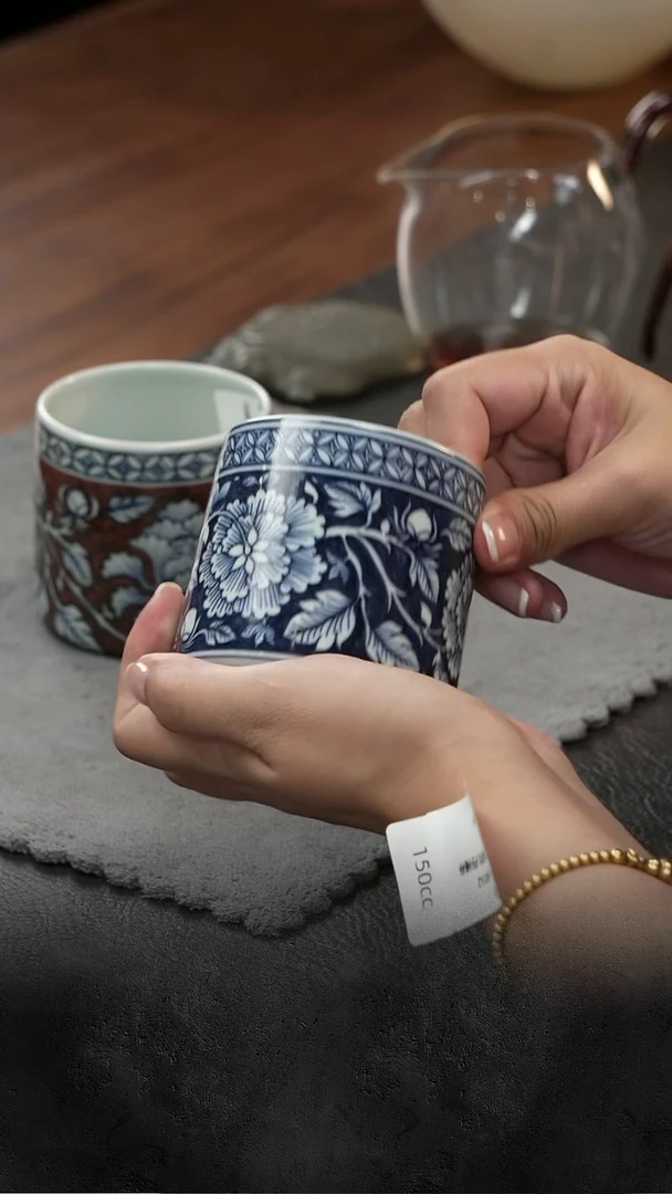 杯子三更有梦|邑山窑  混底牡丹桶杯