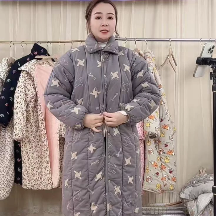 SANYUE新疆棉棉花【福利款灰底四角形立领长款】宽松家居服