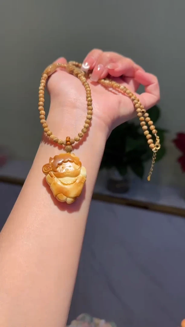 琥珀未镶嵌珠宝奇石东东原创巧克力小熊DIY项链