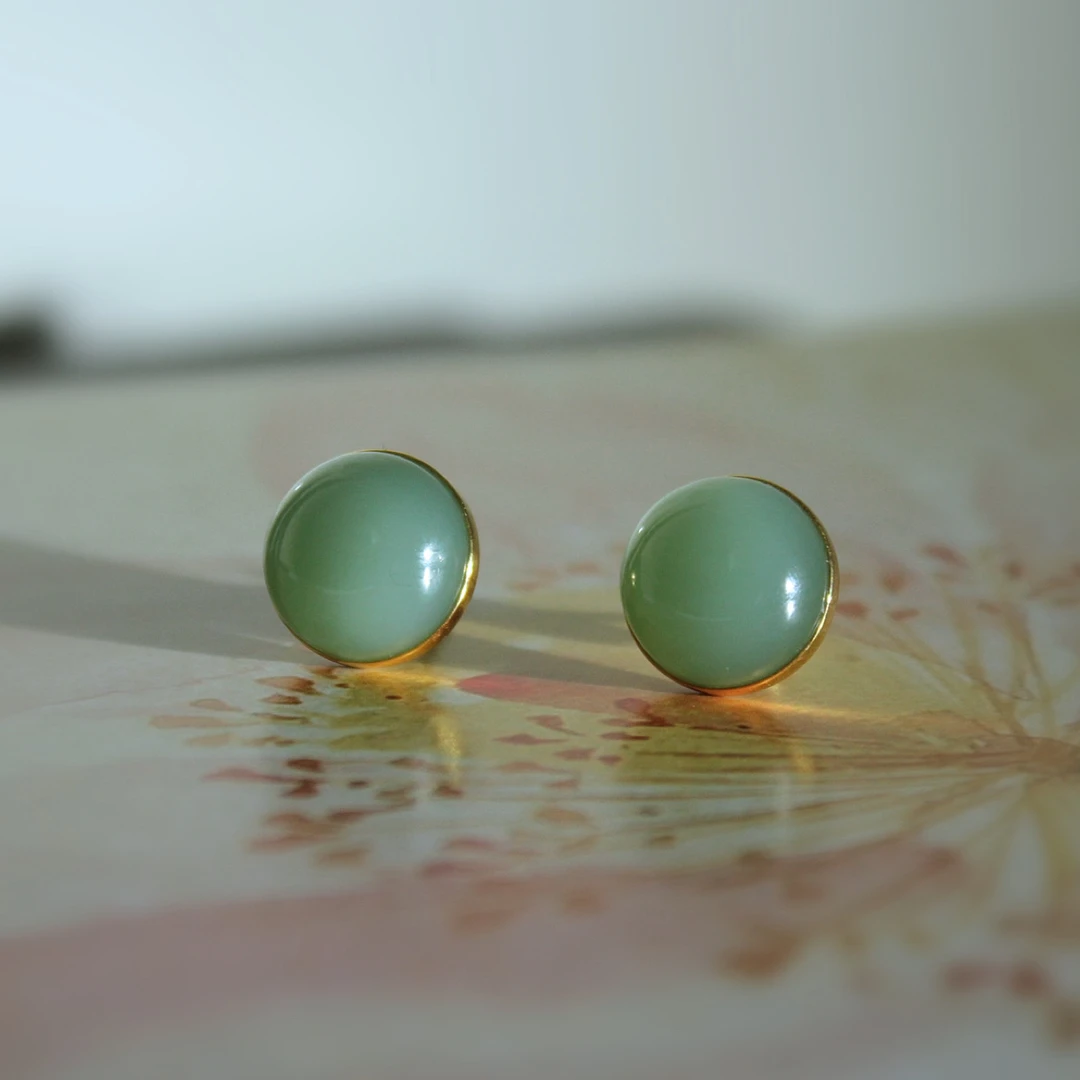 【岚溪珠宝】——碧玉粉青耳饰，极致温柔，耳畔的白月光。。。。