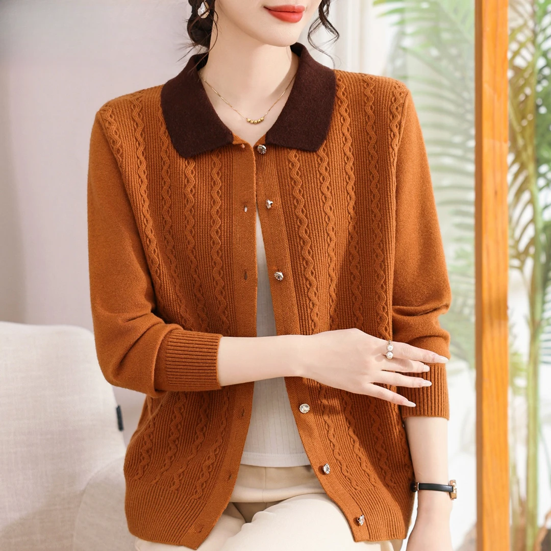 罗蒙妈妈春秋外套40岁50中老年女装2025新款针织开衫毛衣洋气上衣