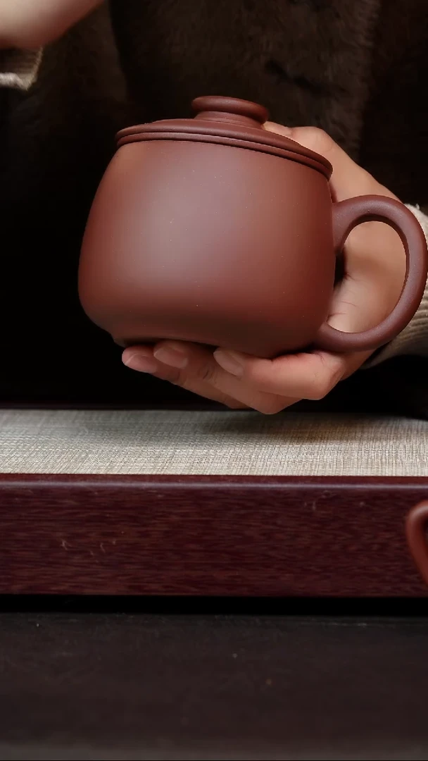 茶杯紫砂君子怀德三件套枣红泥