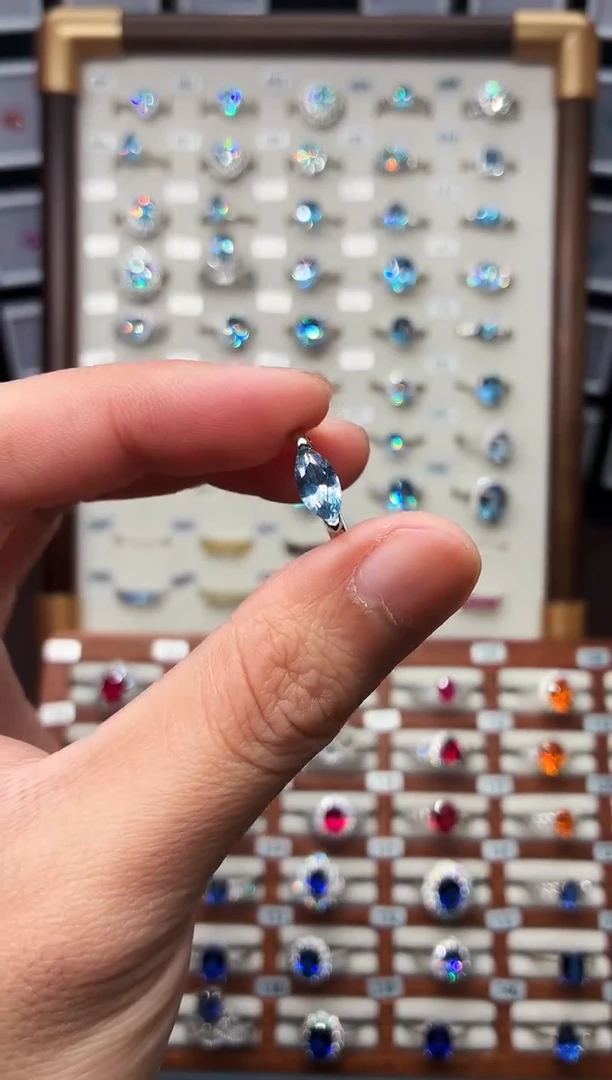 银S925镶嵌戒圈海蓝宝石1