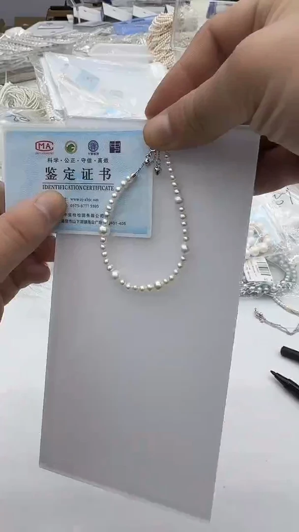 银S925镶嵌手链淡水珍珠4-6mm 大小珠-孤品