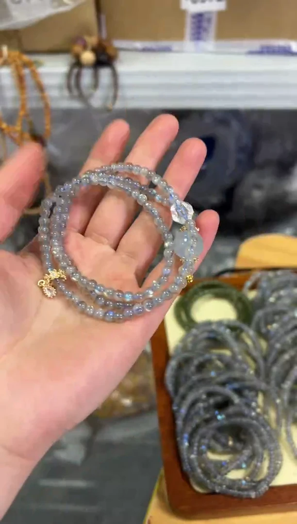 【闪购商品】月光石手链未镶嵌灰月光海蓝宝款多圈[0248]