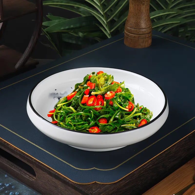饭店专用盘子菜盘商用陶瓷高脚凉菜盘餐厅圆形汤盘中国风酒店餐具