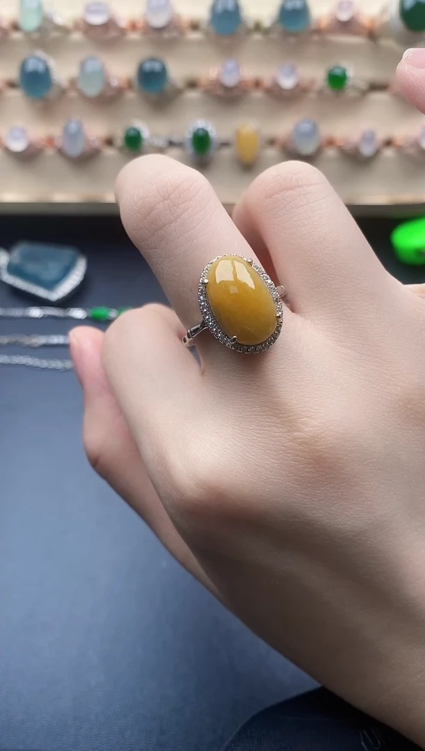 翡翠戒指银S925镶嵌一物一证一礼盒