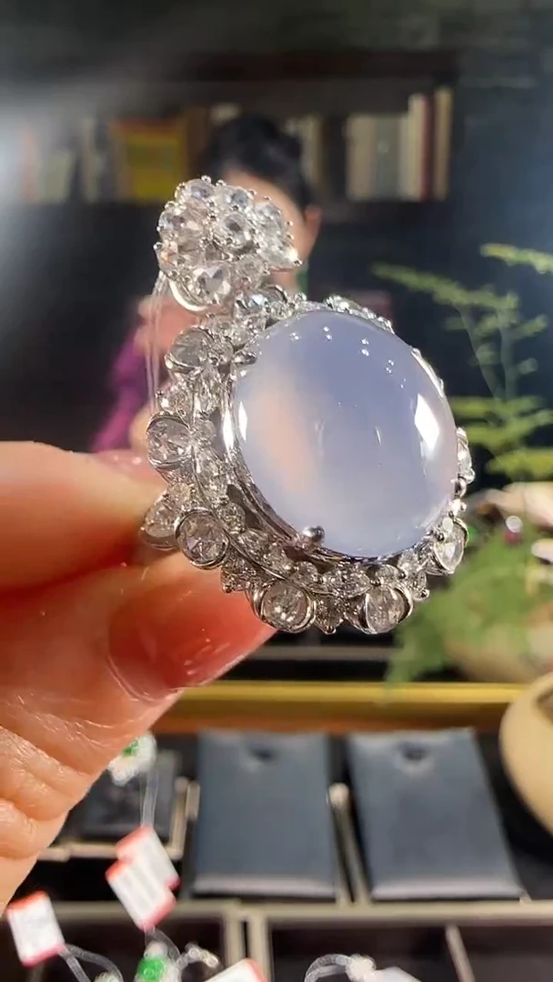 【闪购商品】翡翠戒指18K金镶嵌天然缅甸翡翠紫罗兰蛋面戒指