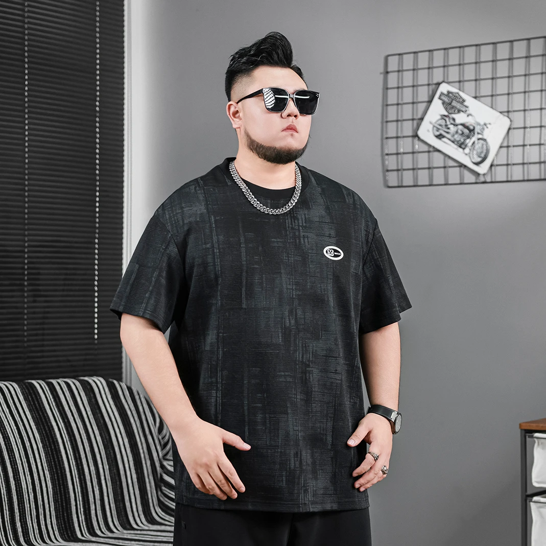 【凉感泡泡纱】夏季大码男士T恤宽松圆领加肥加大半袖上衣PC520818