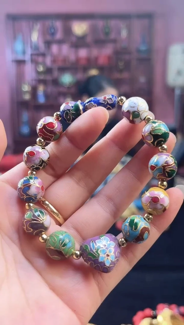 非遗 景泰蓝手串 1.2 多宝福豆粉