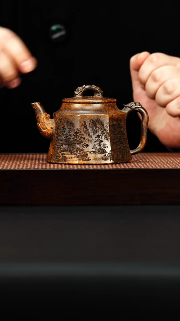 茶壶紫砂宜兴紫砂 八方金钟 龙骨金砂