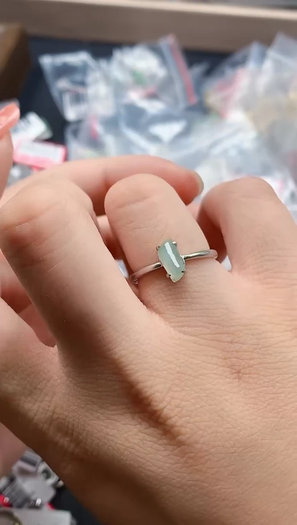 银S925镶嵌戒指翡翠天然A货缅甸翡翠