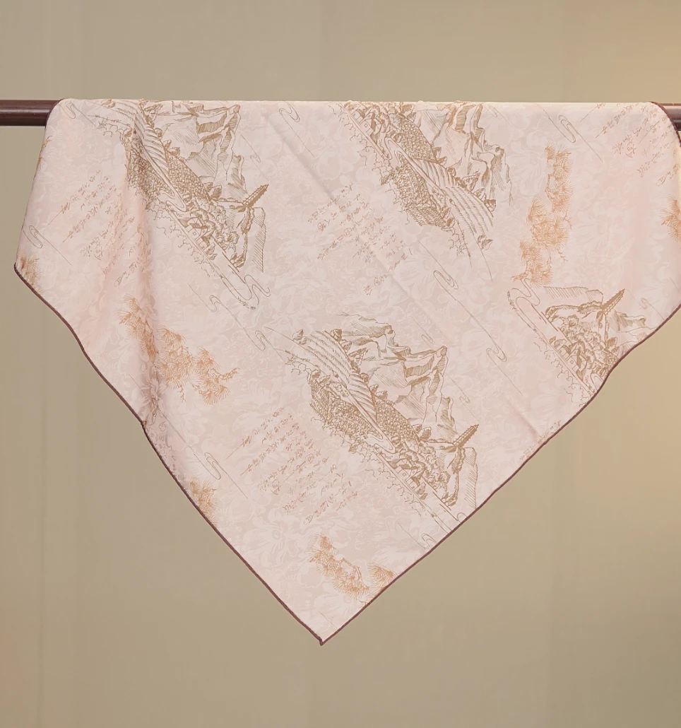 【陆江亭】手绘系列蚕丝丝巾70x70刺绣花萝异色双面手工精卷边