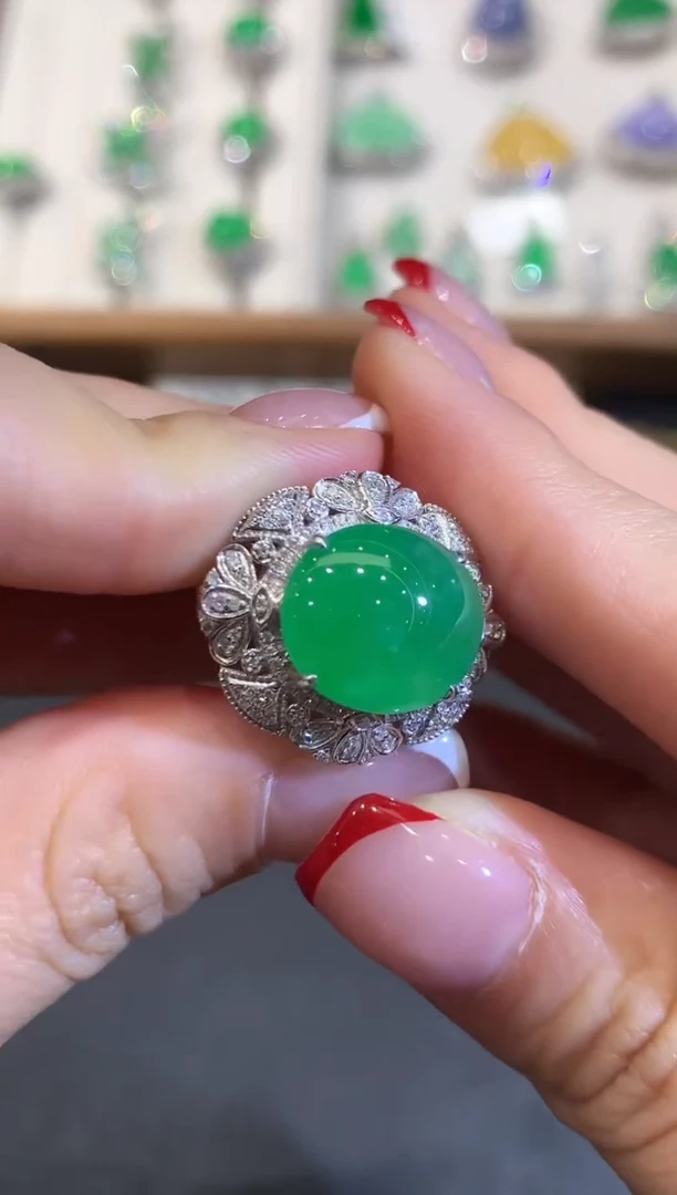 翡翠戒指18K金镶嵌AL多样性发其一