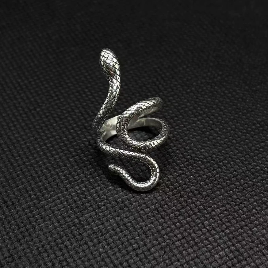 925银戒指 蛇纹银蛇S925戒指尾戒小码气质百搭复古小众手工银戒
