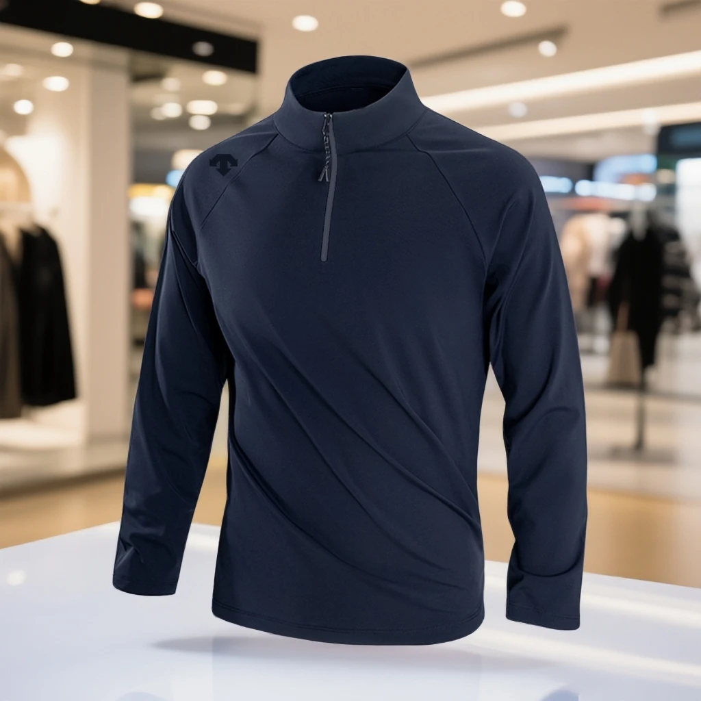 迪家立领透气男款上衣长袖耐磨常规速干衣长袖