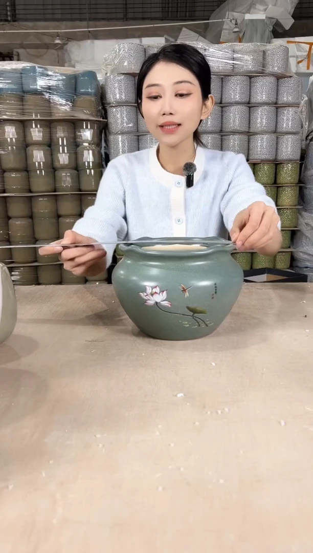 【闪购商品】陶瓷荷口深绿荷花大号19x15