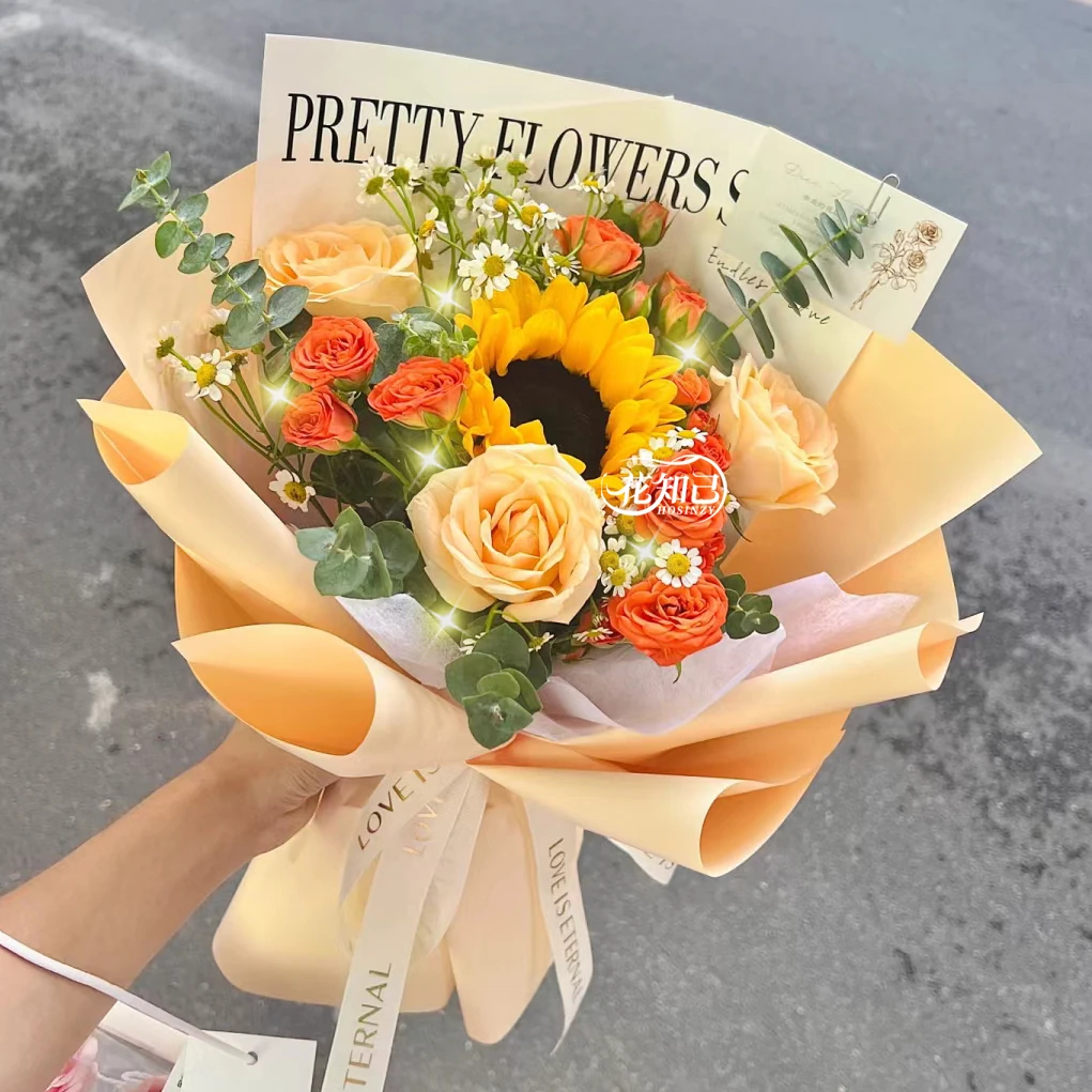 【开心至上】1枝向日葵3枝香槟玫瑰混搭花束高三花束中考送老师送同学鲜花小时达同城鲜花速送