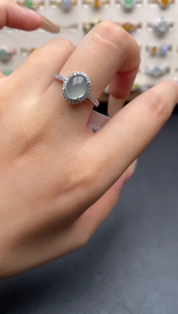 银S925镶嵌戒指翡翠一物一证一礼盒